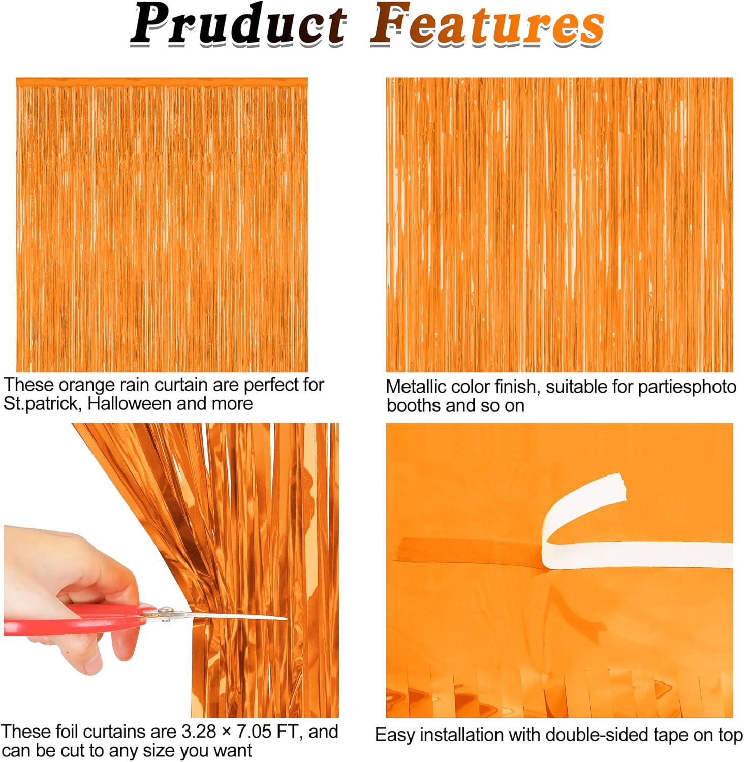 Skiennix 2 Pack Backdrop Curtains - 3.28 FT x 7.05 FT Orange Tinsel Foil Curtains for Parties & Events