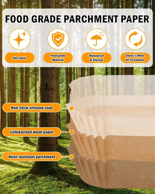 Bella Air Fryer Disposable Paper Liners - 130PC Food Grade Non-Stick Parchment for Easy Cleanup | Rectangle