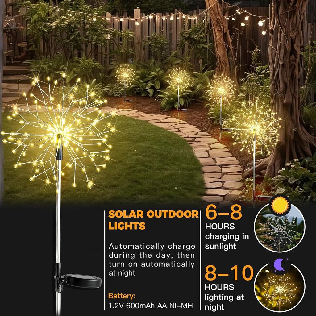 Suddus Solar Garden Lights - Waterproof 150LED Decorative Firework Lights | 2-Pack Warm White for Yard & Patio