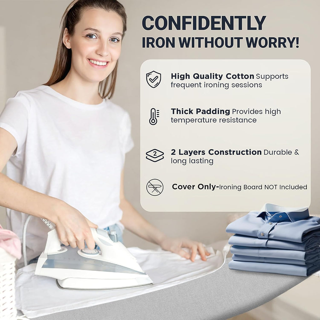 UniSimp Small Ironing Board Cover - Heat Resistant Cotton Canvas Pad | 12"x32" Gray Mini Size