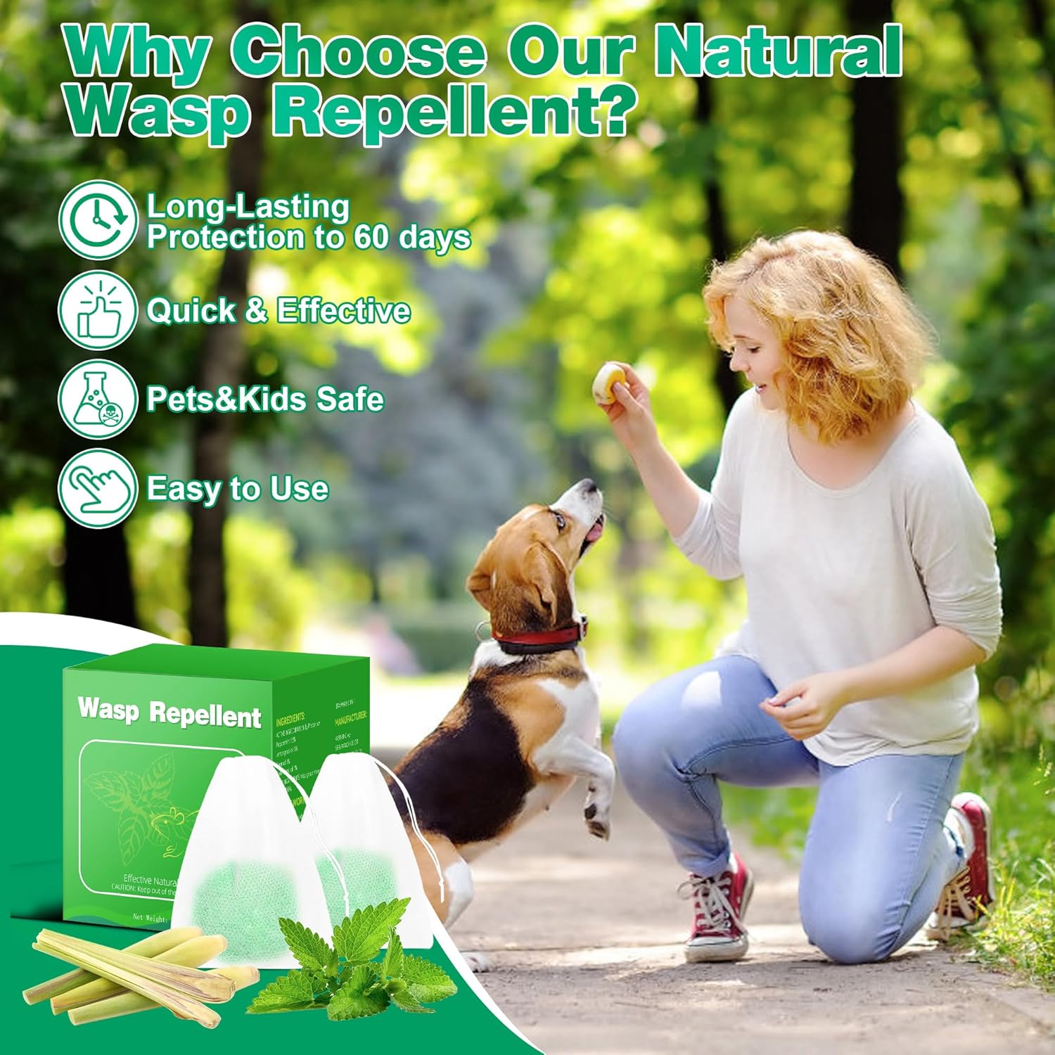 Skiennix Natural Wasp & Bee Repellent - Peppermint Oil Formula, 12 Pack | Safe for Pets & Humans