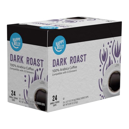 Happy Belly Dark Roast Coffee Pods - Compatible with Keurig 2.0 | 24 Count for Rich Flavor