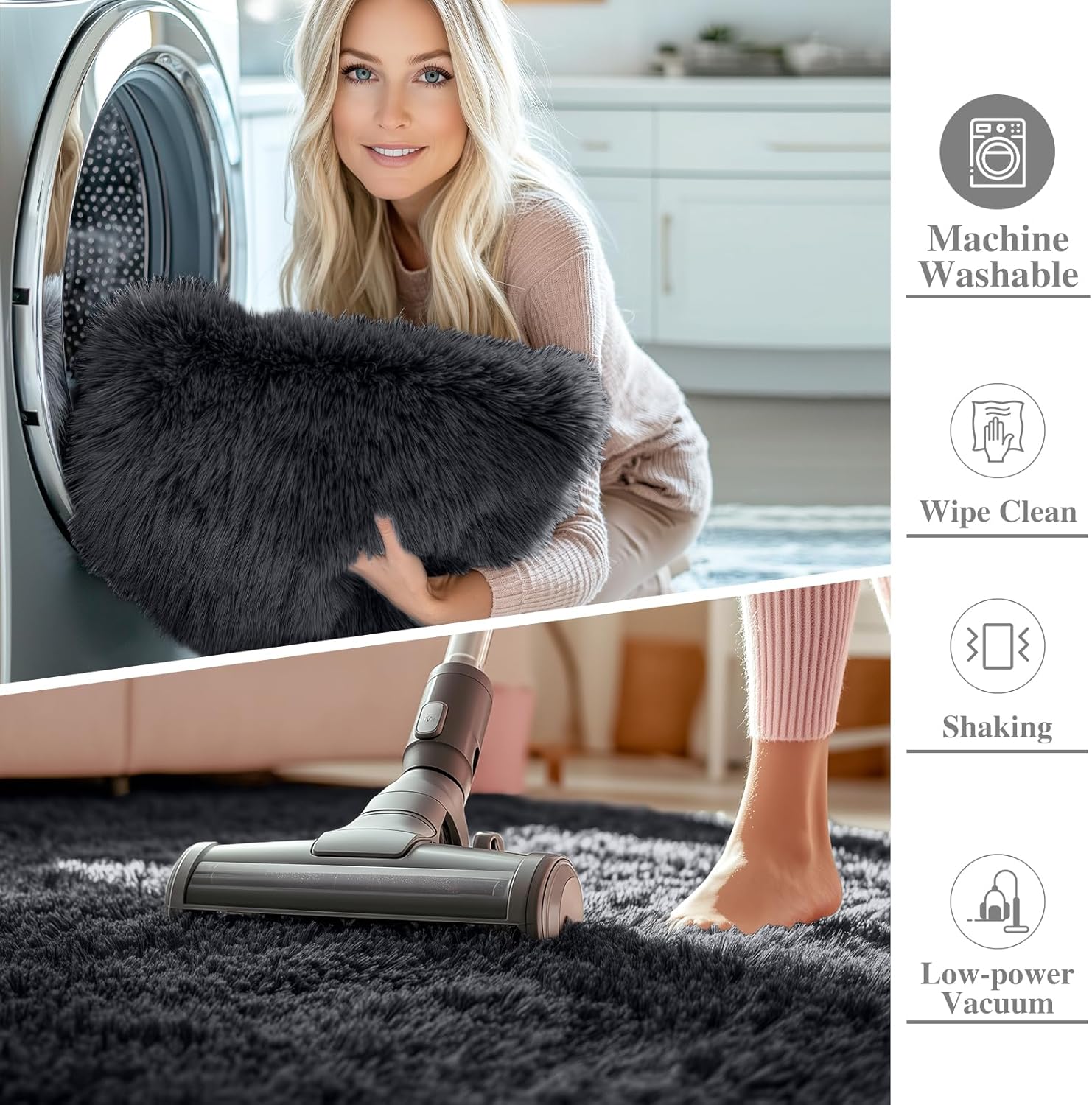OLANLY 5x5 Area Rug - Soft Fluffy Shaggy Carpet for Living Room & Bedroom | Machine Washable, Black