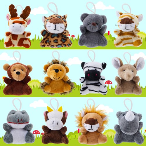 JOYIN 24 Pcs Mini Safari Animal Plush Toys (24 Units 3" Each), Animals Keychain Decoration for Kids, Small Stuffed Animal Bulk for Kids, Carnival Prizes, School Gifts, Easter Party Favor Goodie Bags