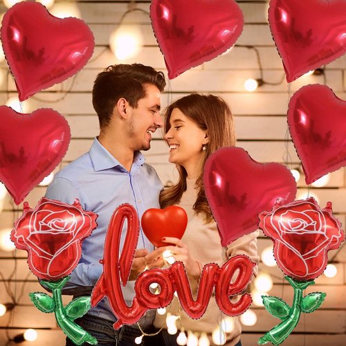 18Inch Red Heart Shaped Balloon 40Inch Red Love Foil Balloon 36Inch Rose Balloons Valentine Balloons Set for Valentine's Day Proposal Wedding Anniversary Special Night Party Romantic Decoration
