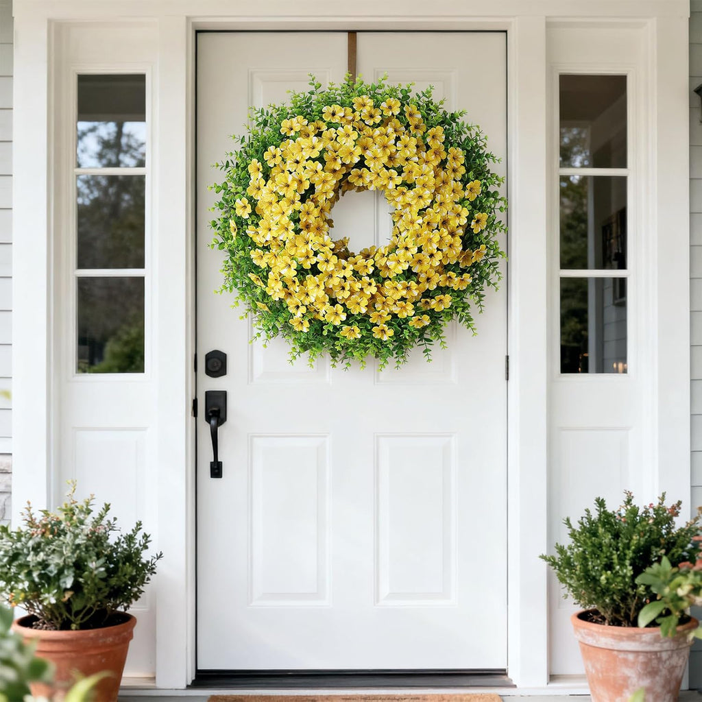 Regine Switzerland 26" Artificial Flower & Eucalyptus Wreath - Faux Morning Glory & Eucalyptus for Spring/Summer Decor