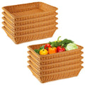 Tioncy 10 Pcs Poly Wicker Woven Bread Basket Imitation Rattan Fruit Basket Tray Stackable Rectangular Food Baskets for Serving Display Storage Kitchen Restaurant Home Vegetable (11.81 x 7.87 x 2.76")
