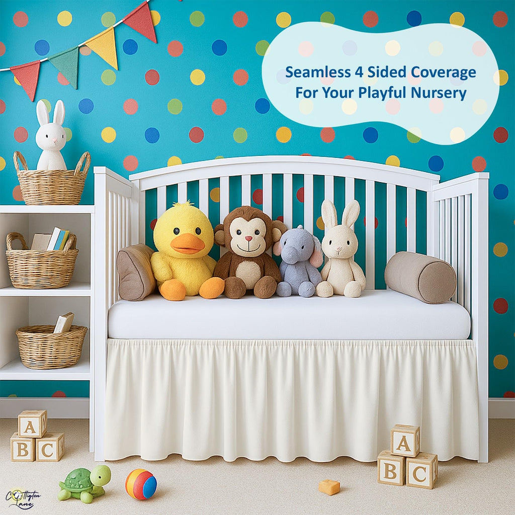 Cottington Lane Ivory Crib Skirt Dust Ruffle, Soft & Durable Nursery Crib Toddler Bedding Skirt for Baby Girls or Boys, Fits Standard Cribs 28" x 52" with 14" Drop, Classic Ruffled Design