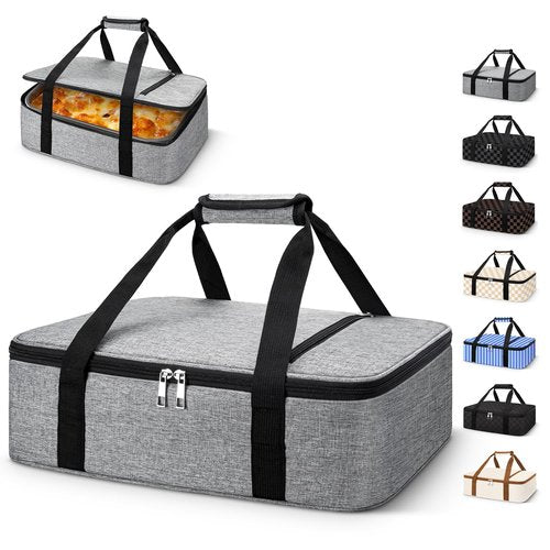 Coobiiya Insulated Casserole Carrier,Lasagna Lugger Tote Keeps Food Hot or Cold,Thermal Lunch Bag Warmer & Cooler Carrier Bag,Portable Tote Bag Fits 9" x 13" Baking Dish for Picnic and Cookouts- Grey