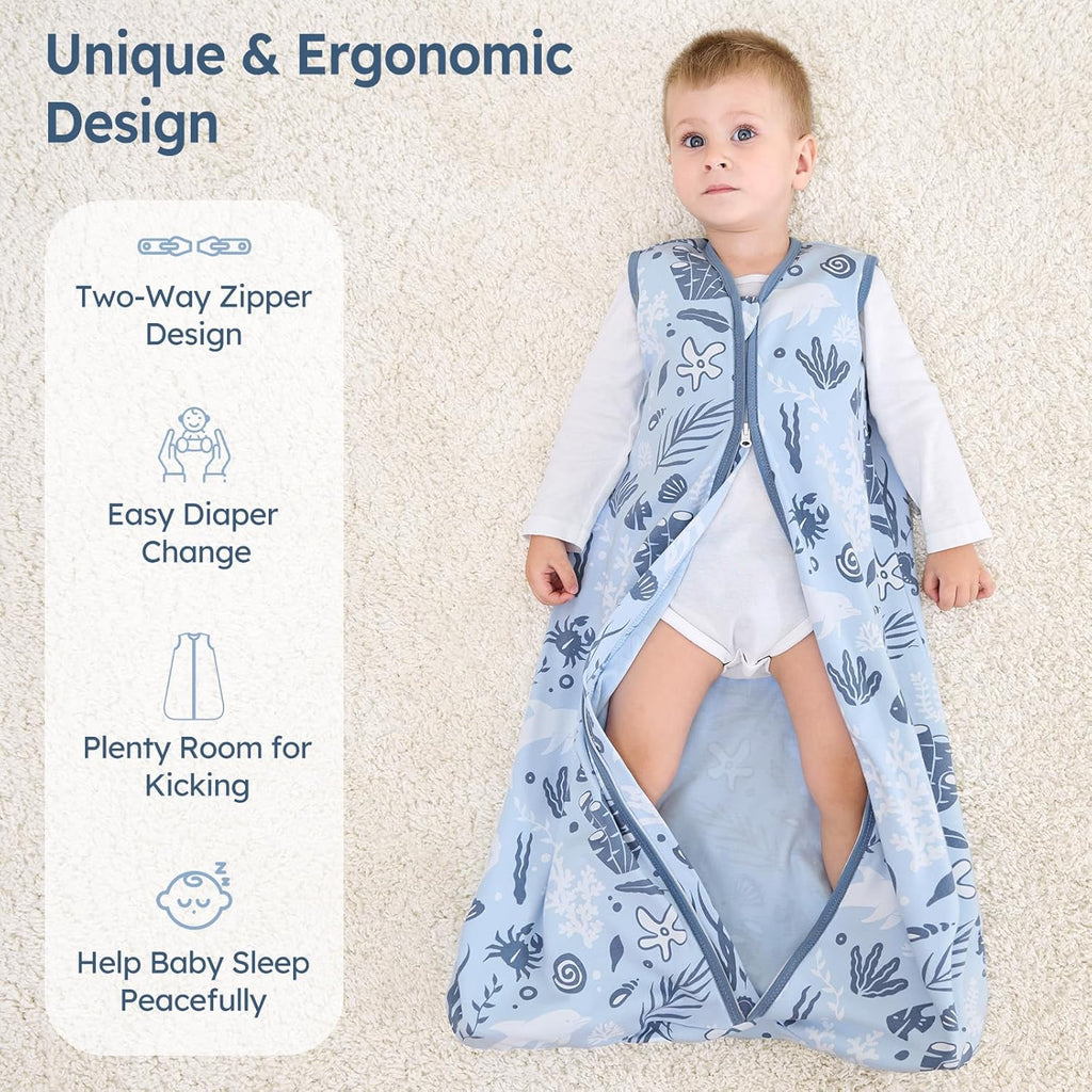 Unnivoll Baby Sleep Sack - 100% Cotton Lightweight 0.5 TOG Wearable Blanket for Infants | Blue Dolphin, 0-6 Months