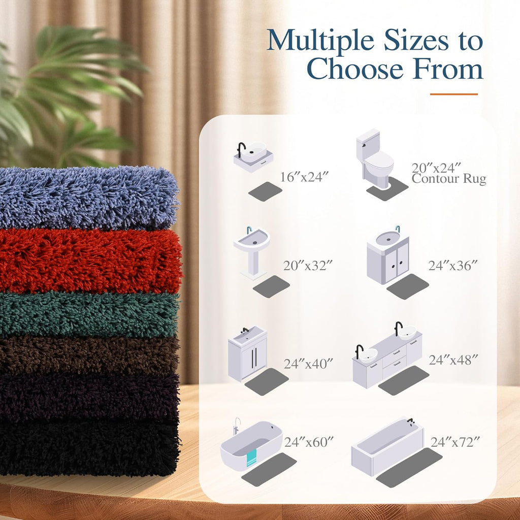 Walensee Non-Slip Bath Mat - Soft Microfiber Shaggy Rug | Water Absorbent, Machine Washable (16 x 24, Dark Purple)