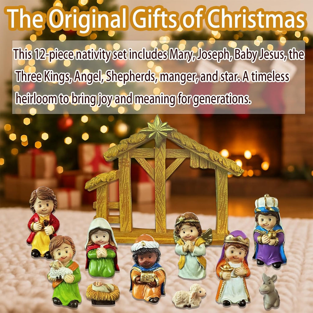Regine Switzerland 12-Piece Nativity Scene Figurine Set - Christmas Manger Display with Holy Family & Wise Men | Gift-Boxed Holiday Décor