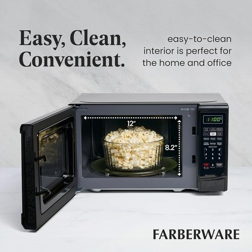 Farberware 0.7 Cu. Ft. Microwave Oven - 700 Watts, Auto Cook, Defrost & Easy Clean - Black Finish