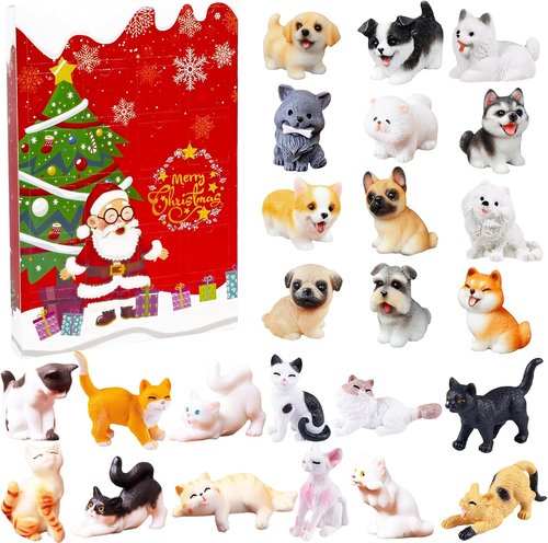 Bbiamsleep Christmas Advent Calendar - 24 Mini Cat & Dog Figurines for Festive Countdown Decor