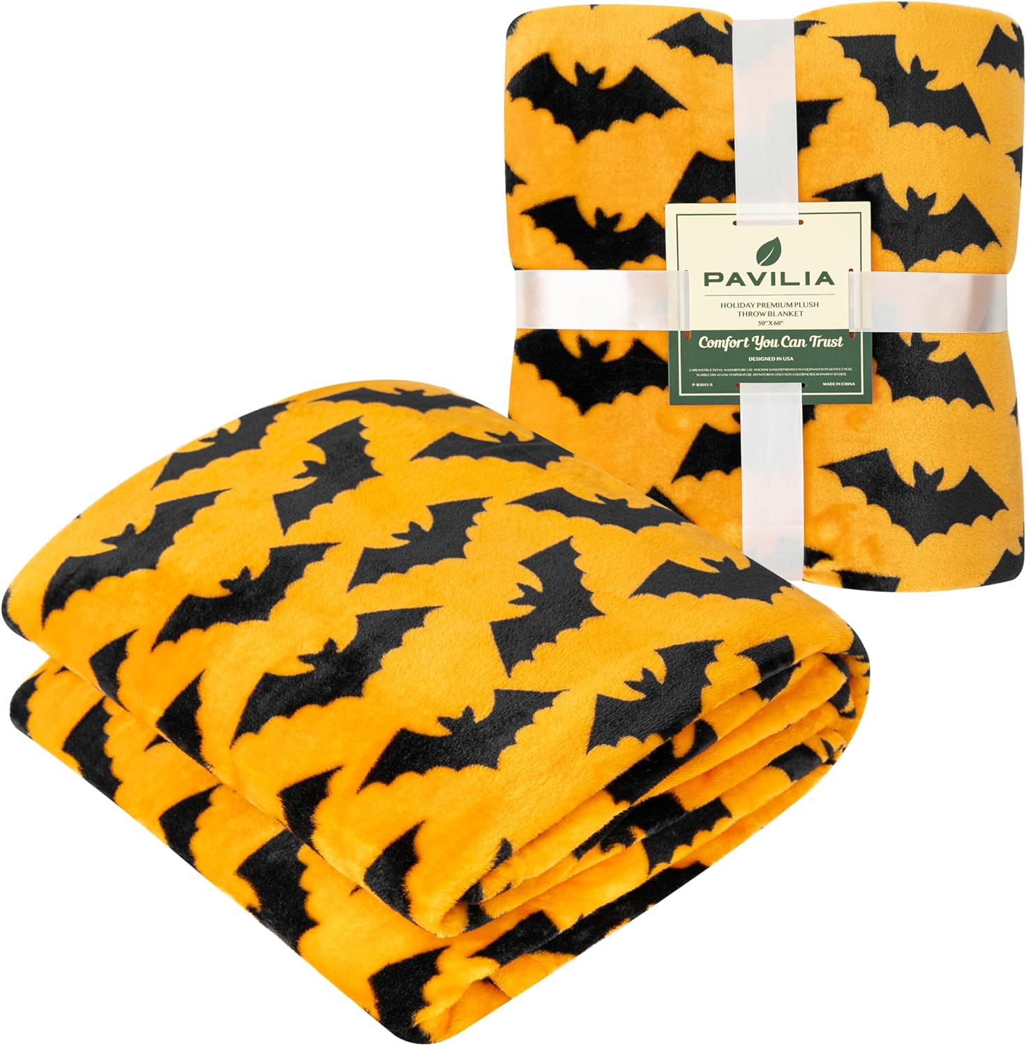 PAVILIA Halloween Throw Blanket - Soft Plush Fleece for Couch | Warm Black Bat Design, 50x60