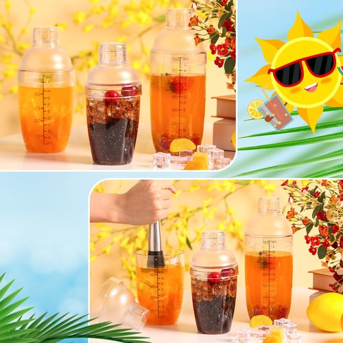 Lallisa 30 Pcs Plastic Cocktail Shaker Set Drink Mixer Clear Shaker Cup with Measurements Scales and Strainer Plastic Mixing Tool for Ice Tea Coffee Bar Bubble Milk Christmas Gift