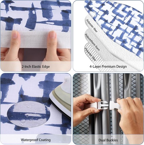 Ironing Board Cover by [Brand Name] - Stain Resistant & Durable 15 x 54 with Thick Padding, Blue Brushstrokes