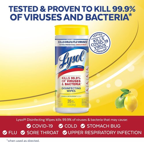Lysol Disinfectant Wipes - Multi-Surface Antibacterial Cleaning Wipes | Lemon & Lime Blossom, 105 Count