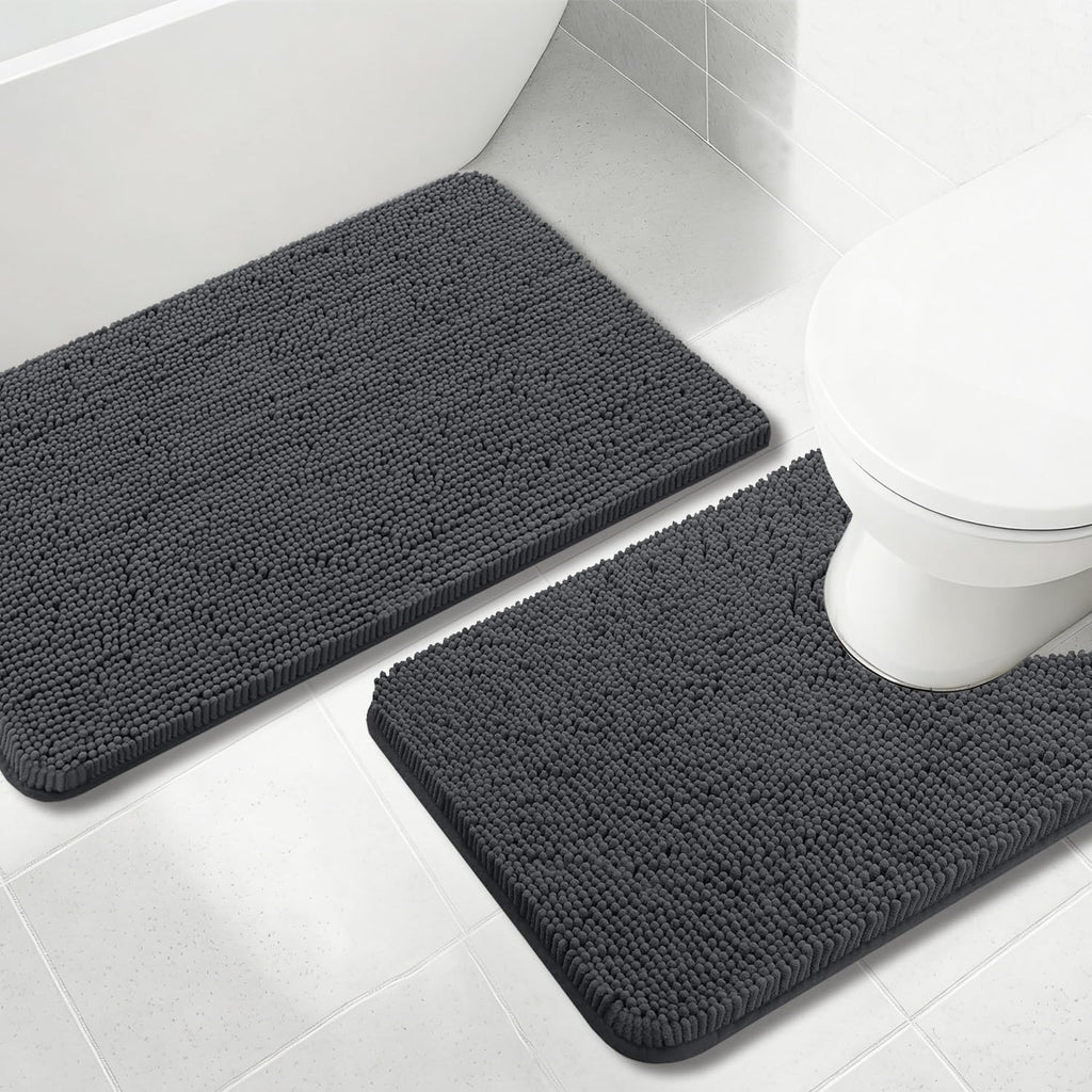 Skiennix Bathroom Rug Set - Extra Thick & Absorbent Non-Slip Design | Dark Grey, 2-Piece Set