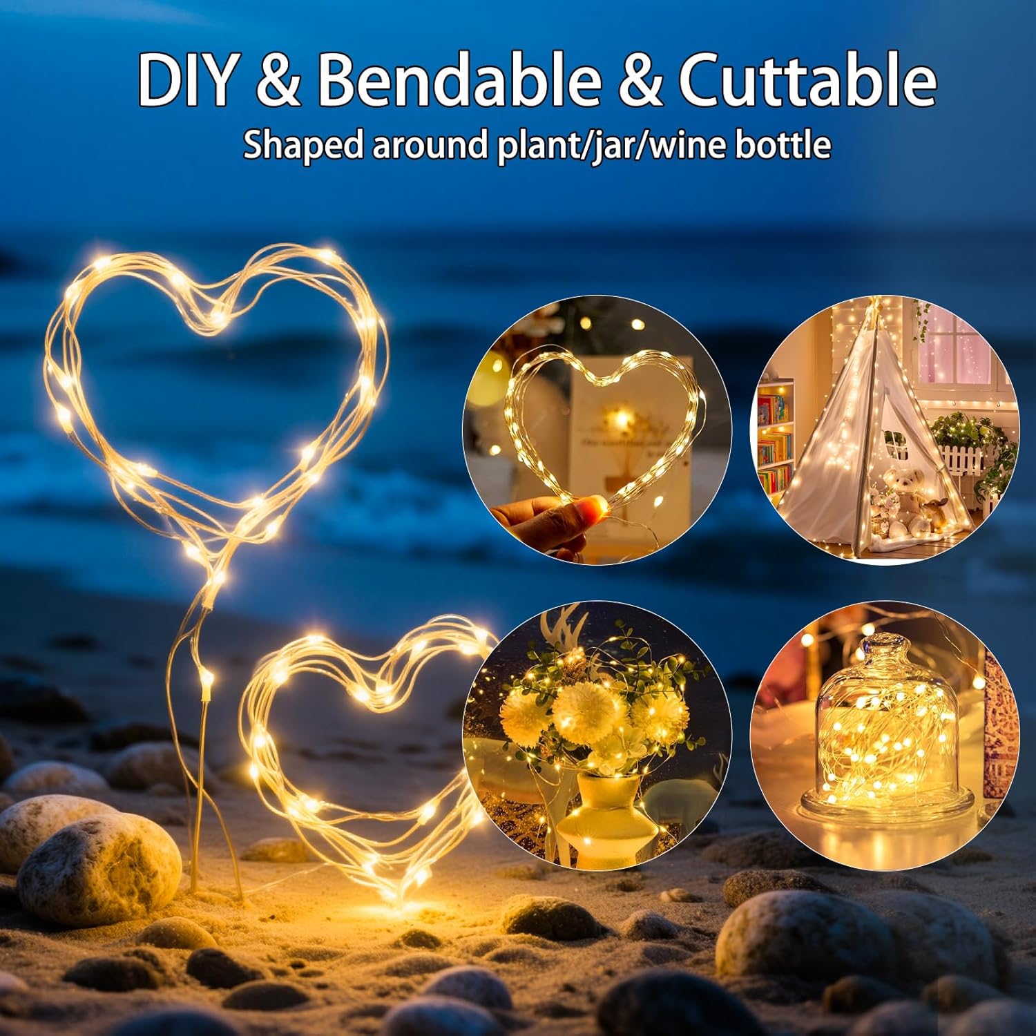 VOOKRY 32 Pcs Battery Operated Fairy String Lights - 10 ft Waterproof Copper Wire for Weddings & Crafts