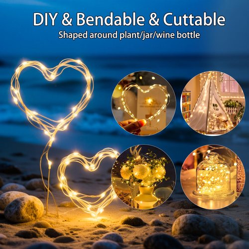 16 Pack 10 ft 30 LED Fairy Lights Battery Operated Waterproof Silver Wire Mini String Lights Firefly Starry Moon Lights for DIY Crafts Wedding Party Bedroom Table Centerpieces Christmas(Warm White)