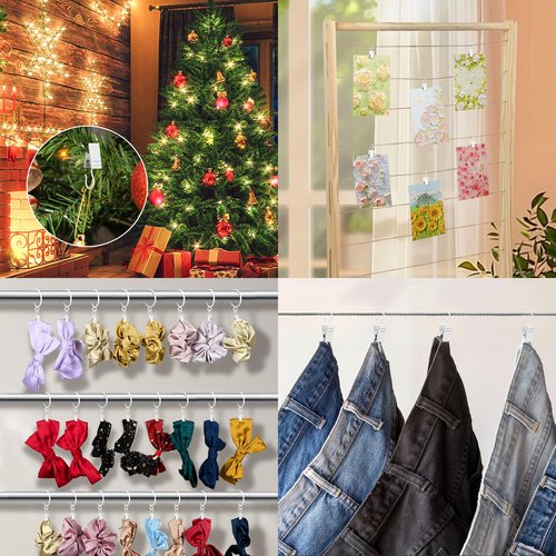 Manysky Curtain Clips Hooks, 100 Pack Stainless Iron Drapery Hooks Clips for Hanging Party String Lights Christmas Courtyards Decoration, Art Craft Display, Gutter Tent Camper Awning Hangers, White