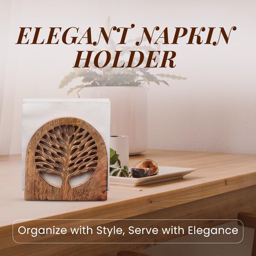 Tepo Wood Napkin Holder for Table, Stylish & Durable Napkin Stand for Paper Napkins, Wooden Napkin Holder for Kitchen, Dining, and Outdoor Use, Functional & Elegant Tabletop Organizer