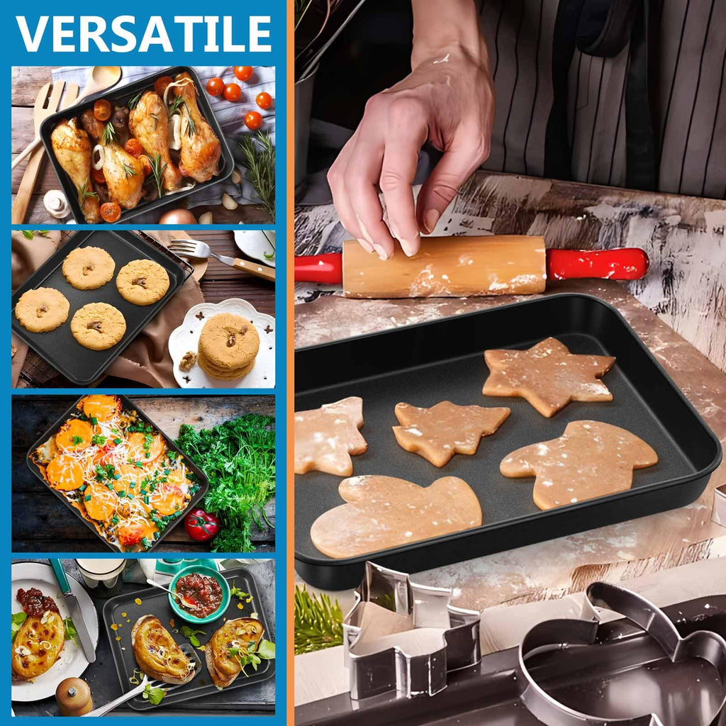 P&P CHEF 9 Inch Baking Cookie Sheet Pan, Carbon Steel Oven Tray, Non Stick Bakeware for Cooking Baking Bread Meat Vegetables, Sturdy & Healthy, Easy Clean, 1Pc