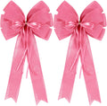Skiennix Large Pink Easter Wreath Bows - Spring Tree Topper Decor with Burlap & Glitter | 2 Pcs