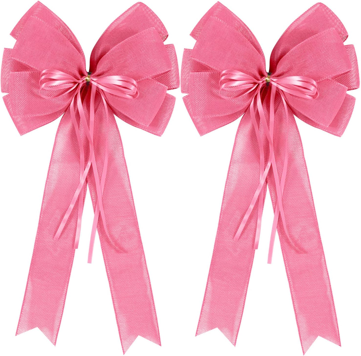 Skiennix Large Pink Easter Wreath Bows - Spring Tree Topper Decor with Burlap & Glitter | 2 Pcs