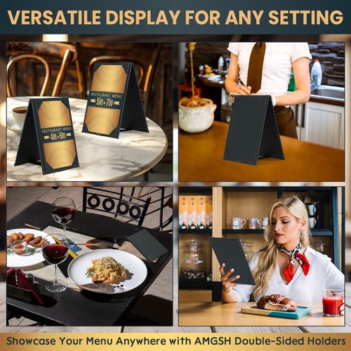 AMGSH 4" × 6" Table Tents, Leatherette PU Leather Double-Sided Menu Holders Menu A-Frame Sign Holders, 2 Side Menu Covers for Restaurant Coffee Cafe Bar Drink Dessert 20 Pack