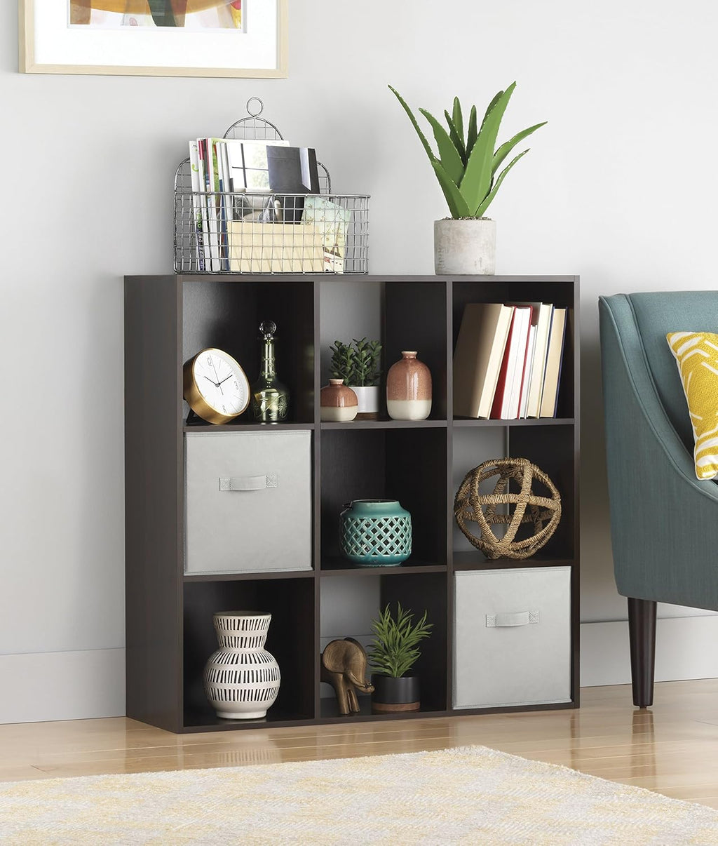 Whitmor 9 Cube Storage Organizer - Stackable MDF Wood Bookcase for Home & Office | Espresso Finish, 35.5"L x 11.7"W x 35.5"H