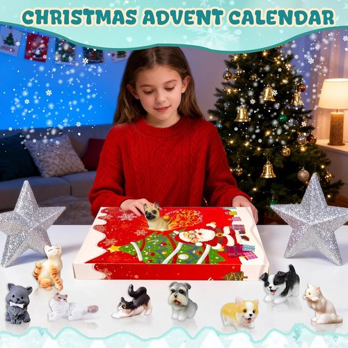 Bbiamsleep Christmas Advent Calendar - 24 Mini Cat & Dog Figurines for Festive Countdown Decor