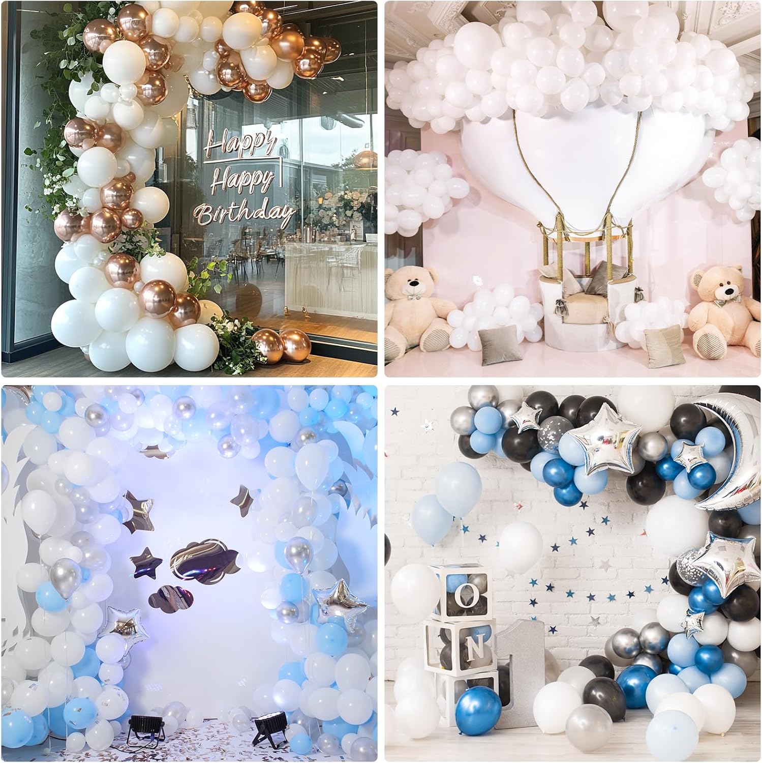 RUBFAC Premium White Balloons - 87pcs in Various Sizes (5-18 Inches) for Party Decorations | Perfect for Birthdays, Weddings & Baby Showers