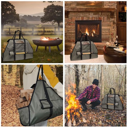 Joroamp Firewood Carrier with Handles, Large Canvas Wood Carrier for Firewood Tote, Sturdy Fireplace Wood Stove Accessories, for Carrying Log at Indoor or Outdoor, Camping Storage Holder Bag