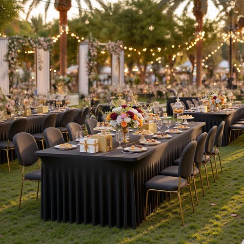 Black 8FT Spandex Tablecloth for 8FOOT Rectangle Tables, 4 Pack Stretchy Wrinkle Free Table Cloths for Parties Wedding Birthday Baby Shower