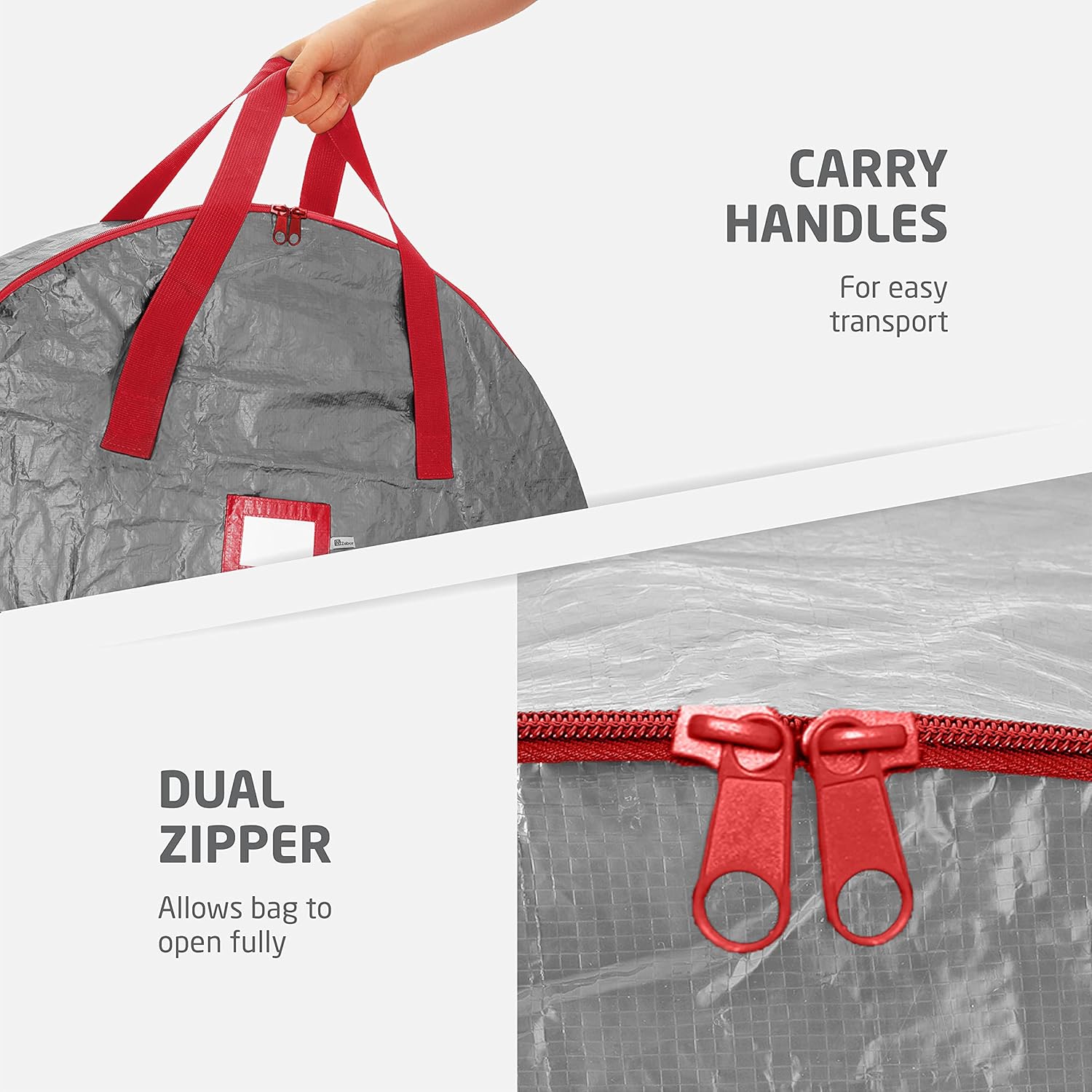 ZOBER Wreath Storage Bag - 30 Inch Dual Zippered Container for Artificial Wreaths - Durable Gray Design