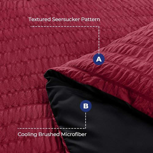 HYMOKEGE Comforter Set - Luxury 7-Piece All-Season Bedding in Red & Black | Full Size, Seersucker Design