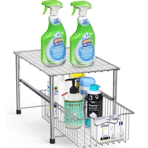 Simple Houseware Chrome Metal Stackable Storage Rack, 16.75 in L x 10.8 in W x 10.25 in H