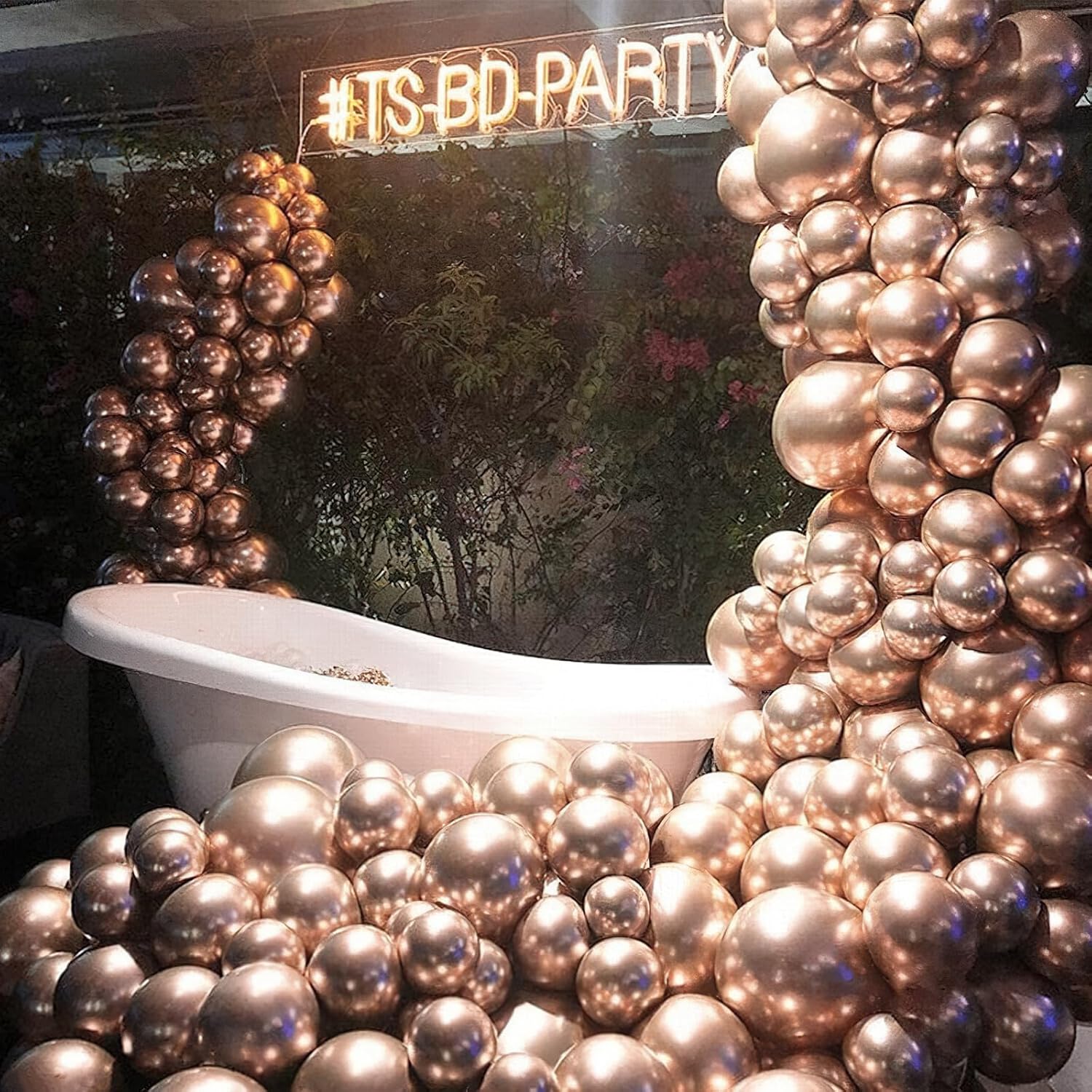 PartyWoo Metallic Rose Gold Balloons - 140pcs Chrome Champagne Gold Set | Various Sizes for Birthday & Anniversary Decor