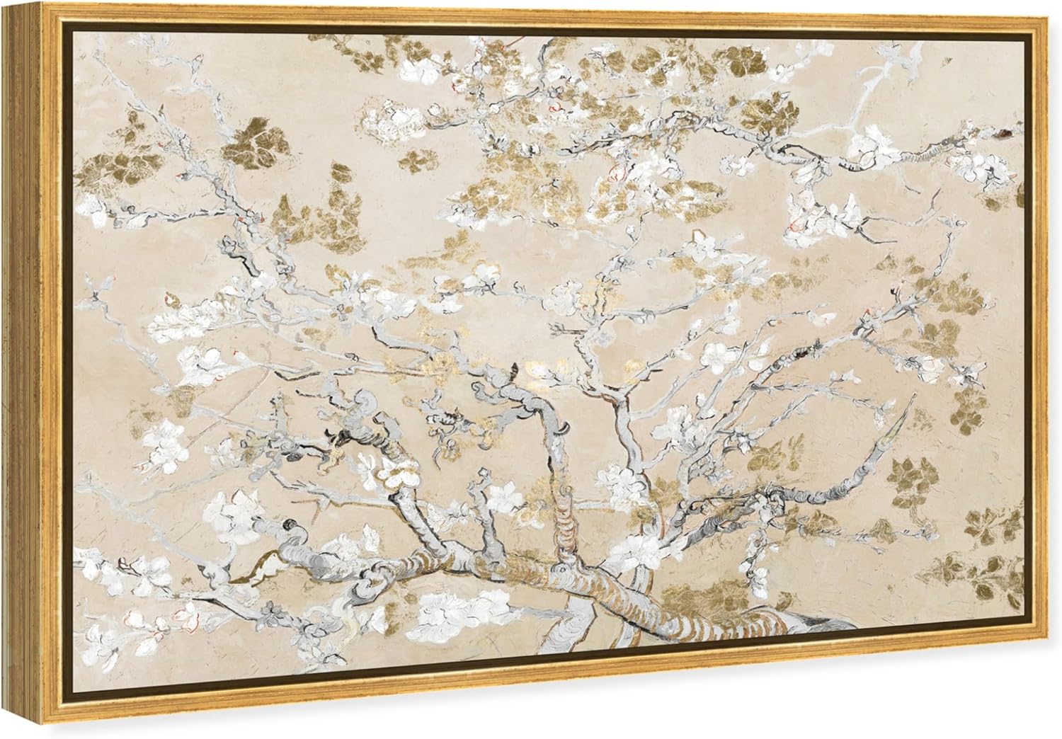 Oliver Gal Canvas Print - Van Gogh in Golden Blossoms | Elegant Wall Art for Living Room, Bedroom & Bathroom - 36" x 24" with Gold Floater Frame