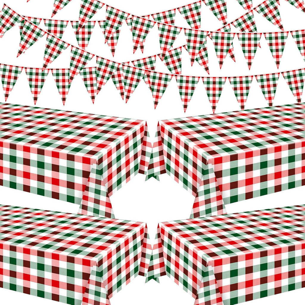 Skiennix 8-Piece Plaid Tablecloth Set - 54 x 108 Inch Plastic Covers for Parties & Holidays