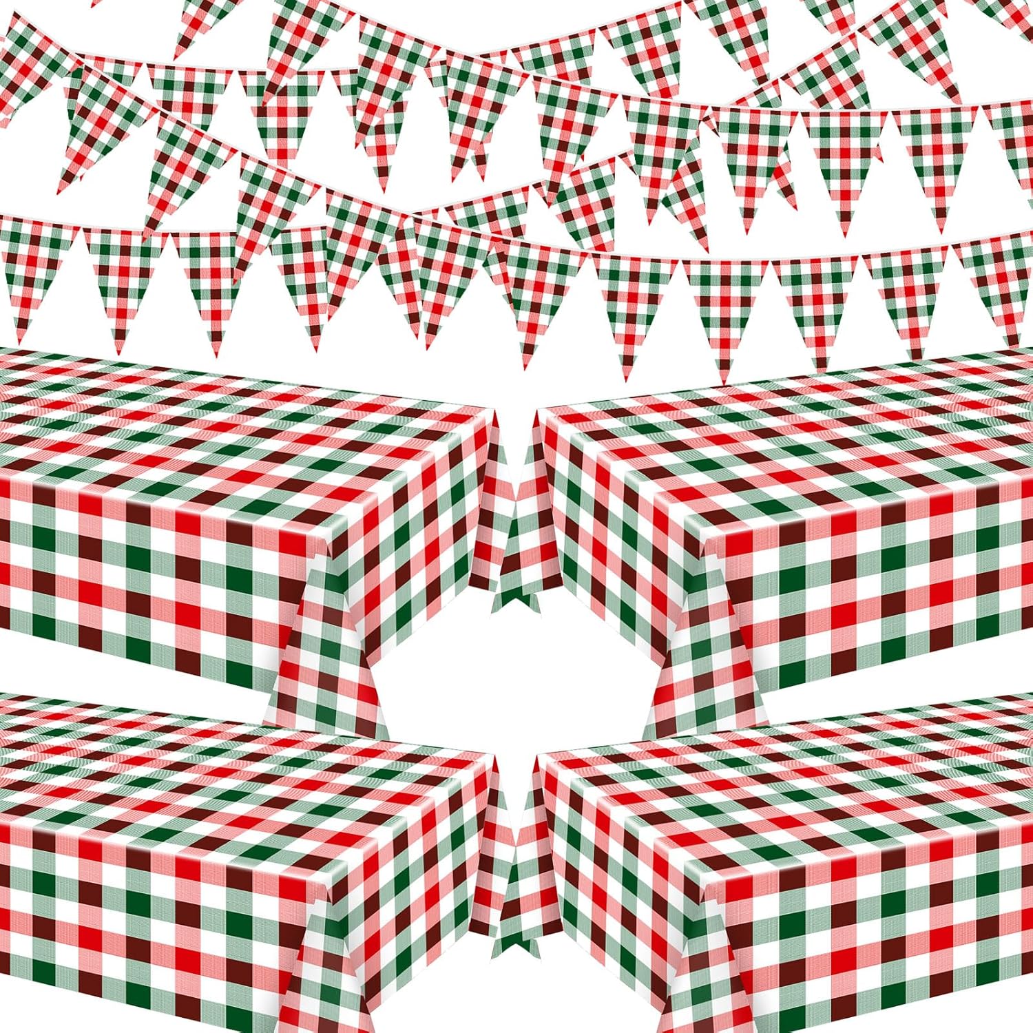 Skiennix 8-Piece Plaid Tablecloth Set - 54 x 108 Inch Plastic Covers for Parties & Holidays