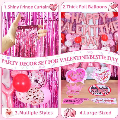 Galentines Day Decorations Set - Galentines Day Party Decorations with Oversized Photo Props, Galentines Balloons & Backdrop Paper Pom-poms for Galentines Party Decor, Girls Night, Valentine’s Day