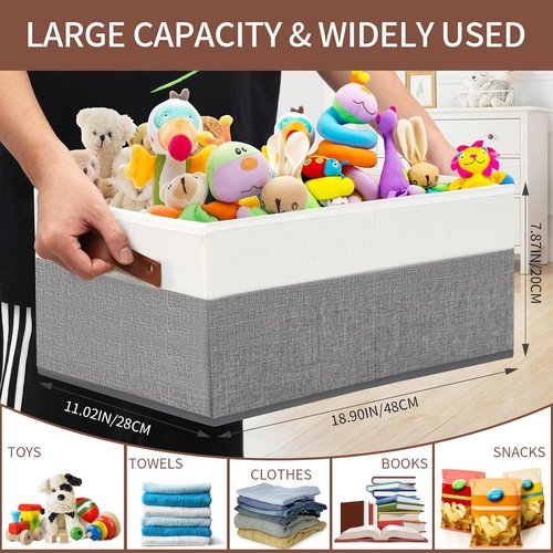 Large Capacity Storage Bins by [Brand Name] - Fabric Closet Organizer with Leather Handles | 3 Pack Grey