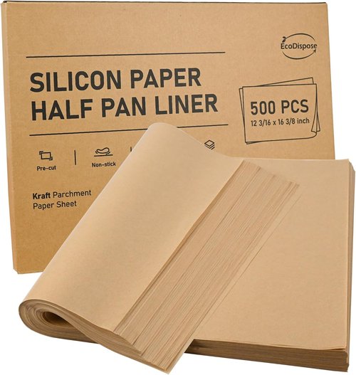 EcoDispose Non-Stick Precut Parchment Paper Baking Sheets - Half Pan Liners, Unbleached, 500 PCS (12-3/16" x 16-3/8")