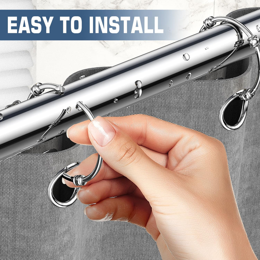 Shower Curtain Rings, Rust-Resistant Metal Curtain Hooks for Bathroom, Glide Smoothly on Curtain Rod, Loose Leaf Rings Set of 12, Zinc Alloy Nickel