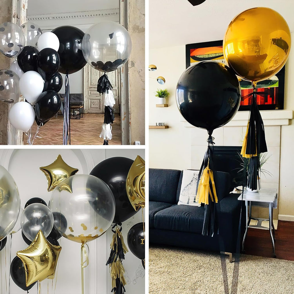 PartyWoo Black Foil Balloons - 50 Inch Jumbo Round Mylar Balloons for Halloween & Birthday Decor
