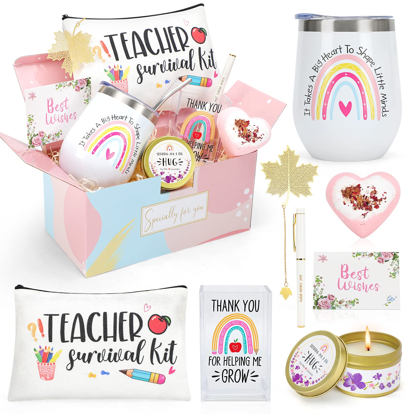 NaiCeay Best Teacher Appreciation Gifts for Women, Christmas, Birthday, Back to School, Thank You Gifts for Teacher, 12 oz Tumbler Gift Basket