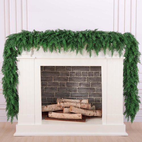 Rowfad 6 Ft Christmas Cedar Pine Garlands, Artificial Cedar Garland, Realistic Green Artificial Greenery Garland for Table, Mantle, Wall, Indoor, Outdoor Christmas Decorations (1, 6 FT)
